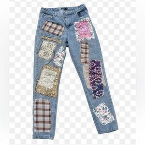 Nasty Gal Hand sewn Patchwork Blue Jeans